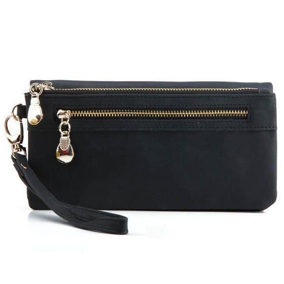 Женские кошельки Матовая кожа Кошелек Двойная молния Дневной клатч Сумки-браслеты CLE