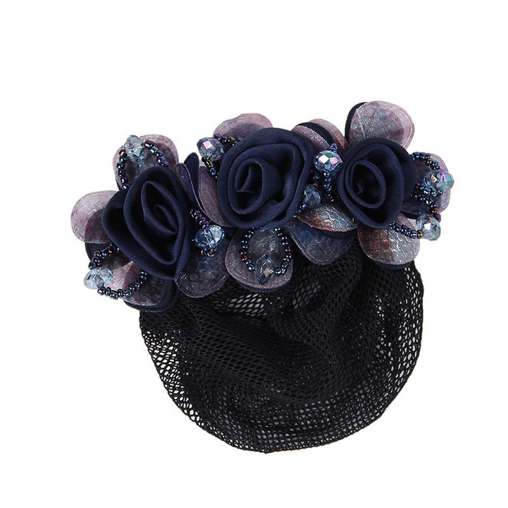 Beaded Mesh Floral For Nurses Crochet Hair Clip Spring Clip Women Bun Net Crystal Hairnet Cover Zircon Flower Bun Snood