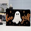 Cartoon Style Storage Case Cosmetic Bag, Halloween Pattern Print Makeup Canvas Travel Toiletry Bag Zipper Pouch, for Change Data Cable High