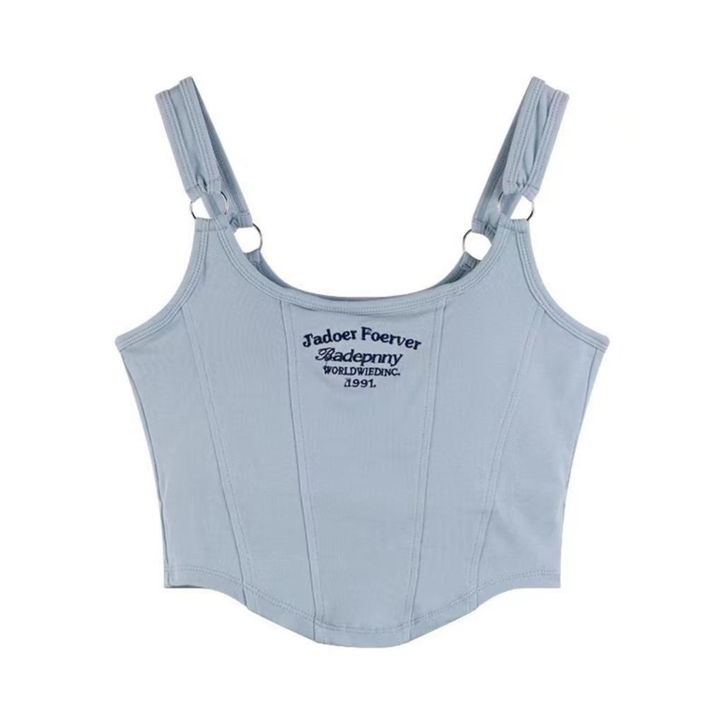 Small Camisole With Bra Pad Undershirt Female Senior Sense Letters Embroidery Thin Inner Slim Outer Wear Spicy Girl Desire Tops