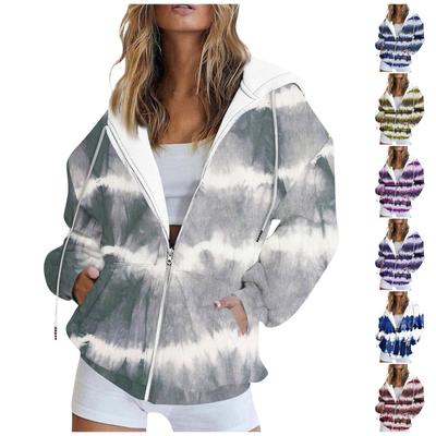 Женская модная повседневная толстовка с принтом и длинным рукавом с карманом, кардиган, куртка, пальто с капюшоном на молнии