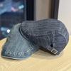New vintage denim newsboy cap for women with large head circumference, British style octagonal painter's hat, fashionable and versatile new newsboy
