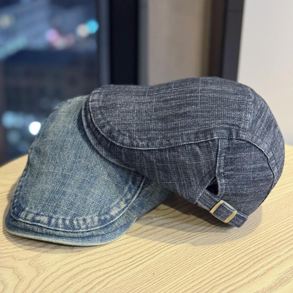 New vintage denim newsboy cap for women with large head circumference, British style octagonal painter's hat, fashionable and versatile new newsboy