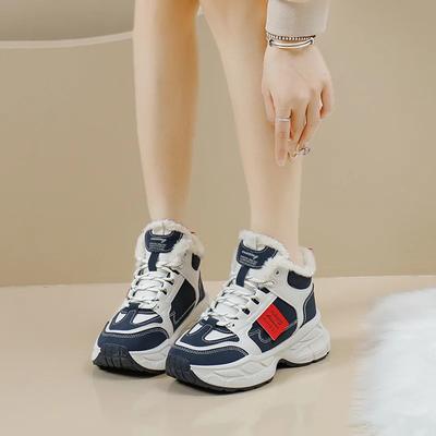 Обувь для женщин Спорт Теннисные женские зимние ботинки Кроссовки Высокая платформа Синие массивные демисезонные Зима 2024 Новинка Защитные ПУ