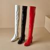 Sexy Red Patent Leather Over the Knee Boots Women Chunky Heel Black White Party Dance Club Ladies Winter Zipper Thigh High Boots