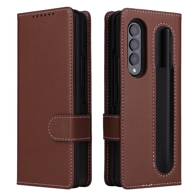 Обычный матовый кожаный чехол-бумажник для телефона Samsung Galaxy Z Fold 3 Fold4 Fold 4 5g Fold3 отдельный дизайн держатель для ручек Fundas