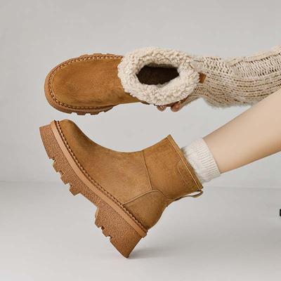 Зимняя обувь из коровьей замши, нубука, меха, зимние сапоги, шерстяные женские, без застежек, сохраняющие тепло, на шнуровке, ботильоны европейского дизайна