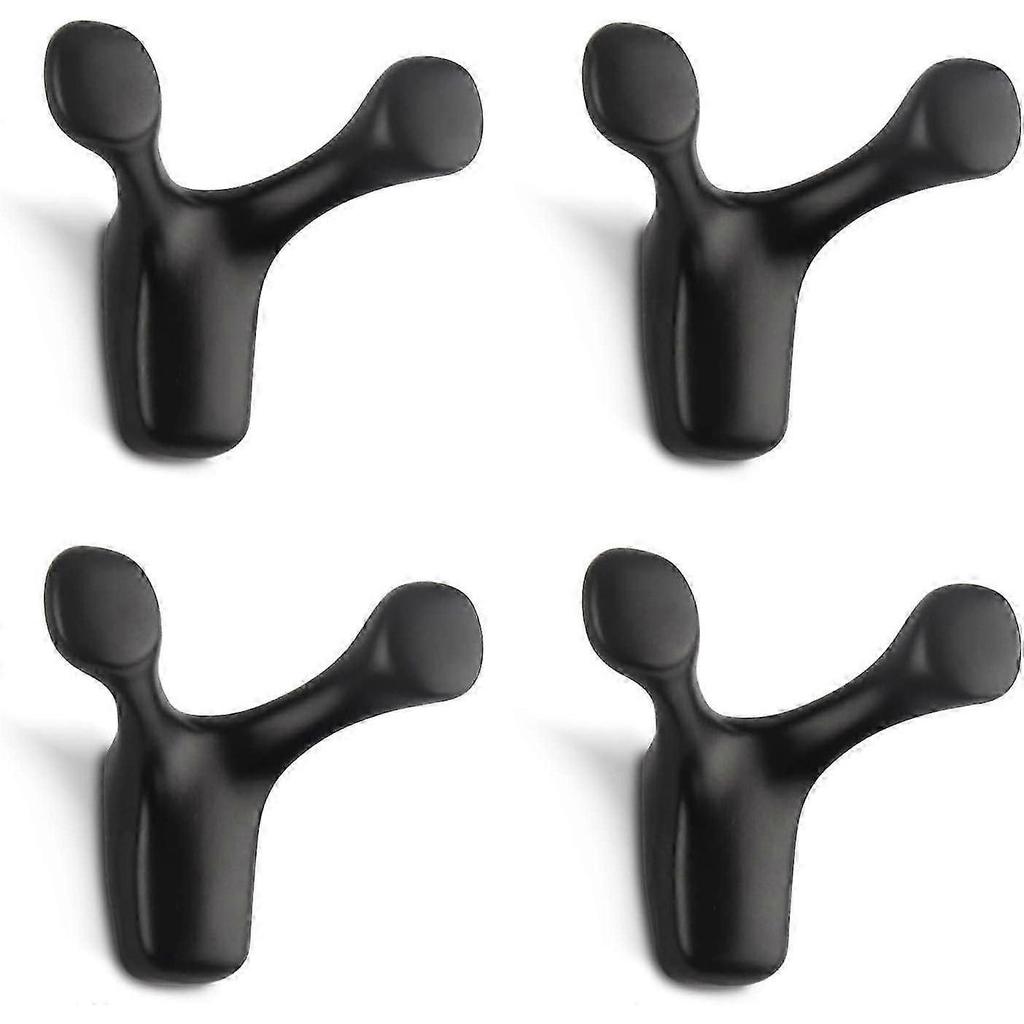 Coat Hooks Wall Mounted, 4 Black Double Kids Coat Hooks for Wall, Wall Hooks Heavy Duty for Hanging Jacket Robe Dog Lead