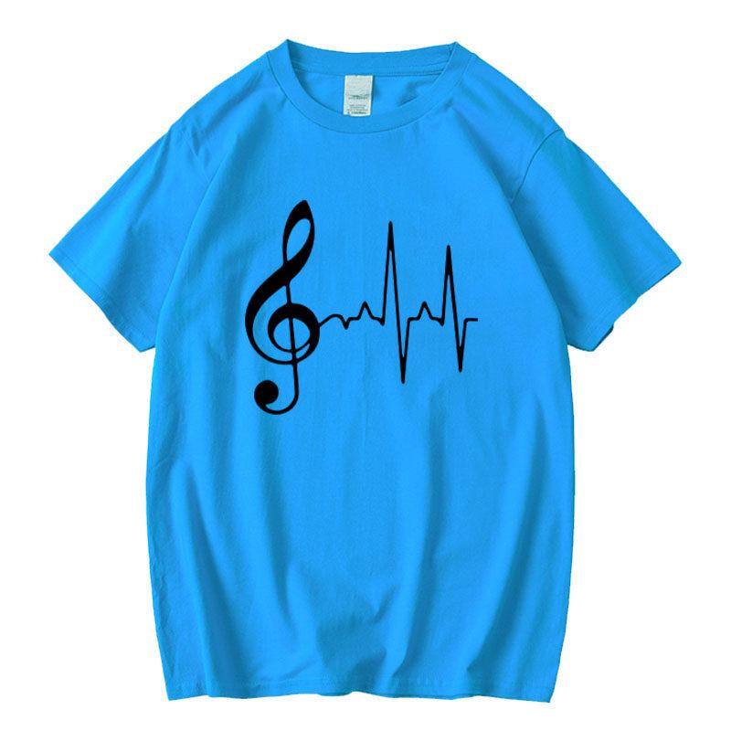 Fashionable Music Rhythm Pure Cotton Short Sleeve Tshirt Round Neck Casual Top For Men And Women