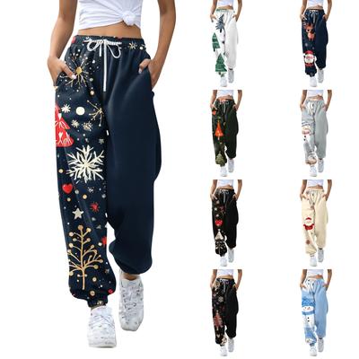 Женские повседневные модные спортивные штаны с рождественским принтом повседневные брюки