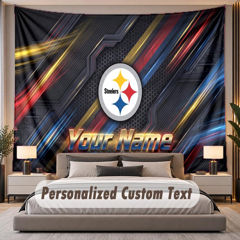 Custom Name Text Tapestry Pittsburgh Steelers Personalized Polyester Wall Tapestry For Bedroom And Room