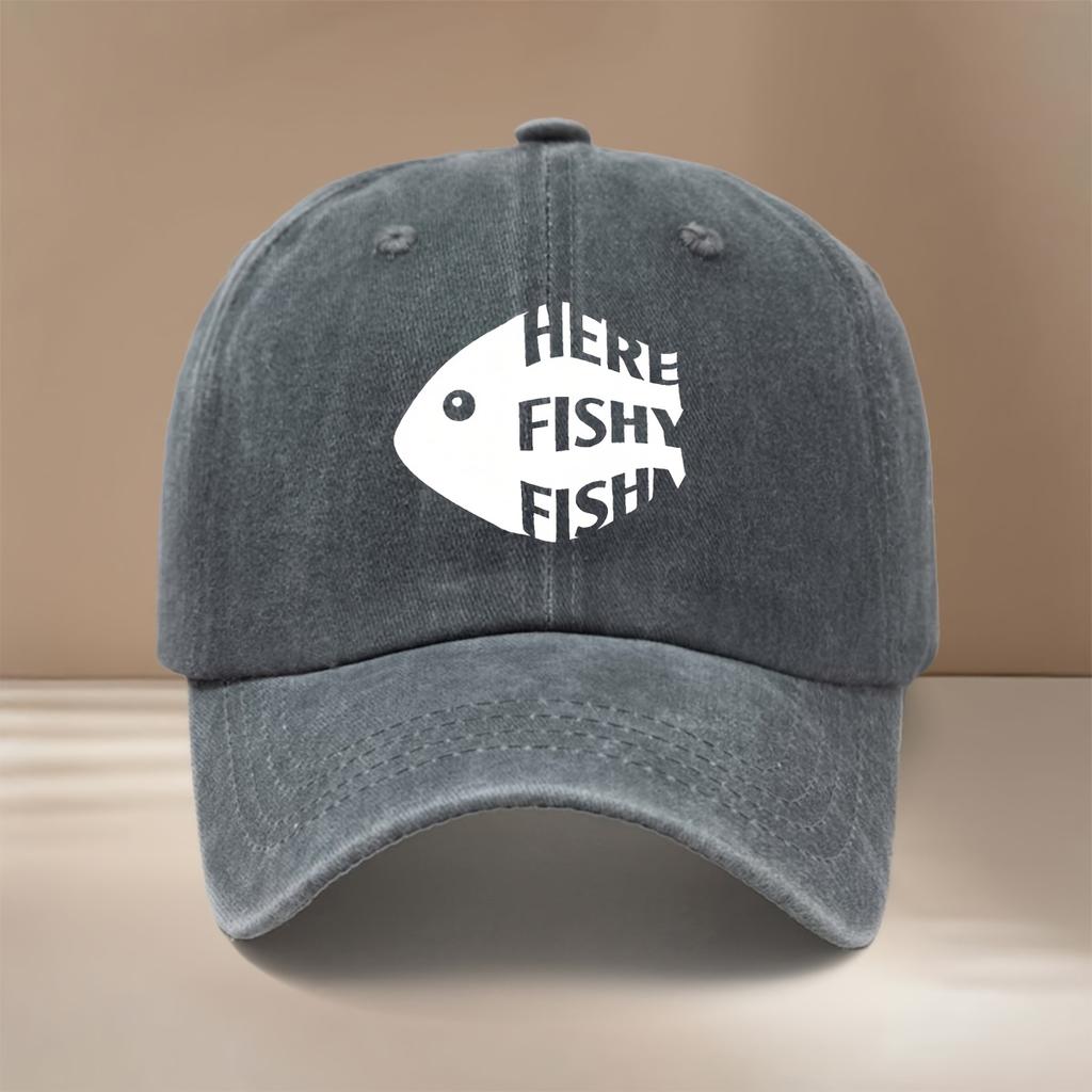 Белая Рыба FISH Текстурный Рисунок Бейсболка Повседневная Хип-Хоп Унисекс Шляпа с Изогнутым Козырьком Удобный Легкий Козырек с Текстурированной Fe