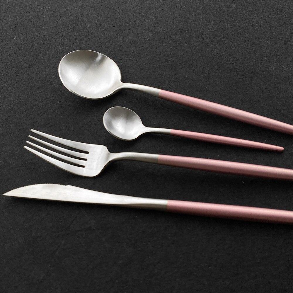 Матовый серебряный набор столовой посуды из нержавеющей стали 18/10, набор столовых приборов с круглой ручкой, вилка, нож, ложка, набор столовых приборов, набор кухонного серебра