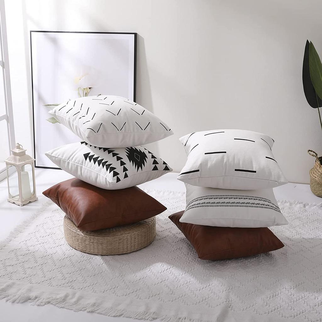 New Leather and Cotton Canvas Tassel Pillowcase Six-piece Sofa Decorative Pillowcase Set