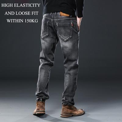 3-цветный (Размеры 29-48) Осенние и зимние новые мужские джинсы высокой эластичности, не толстые, стиль Plus Fat Plus Size, свободные прямые брюки