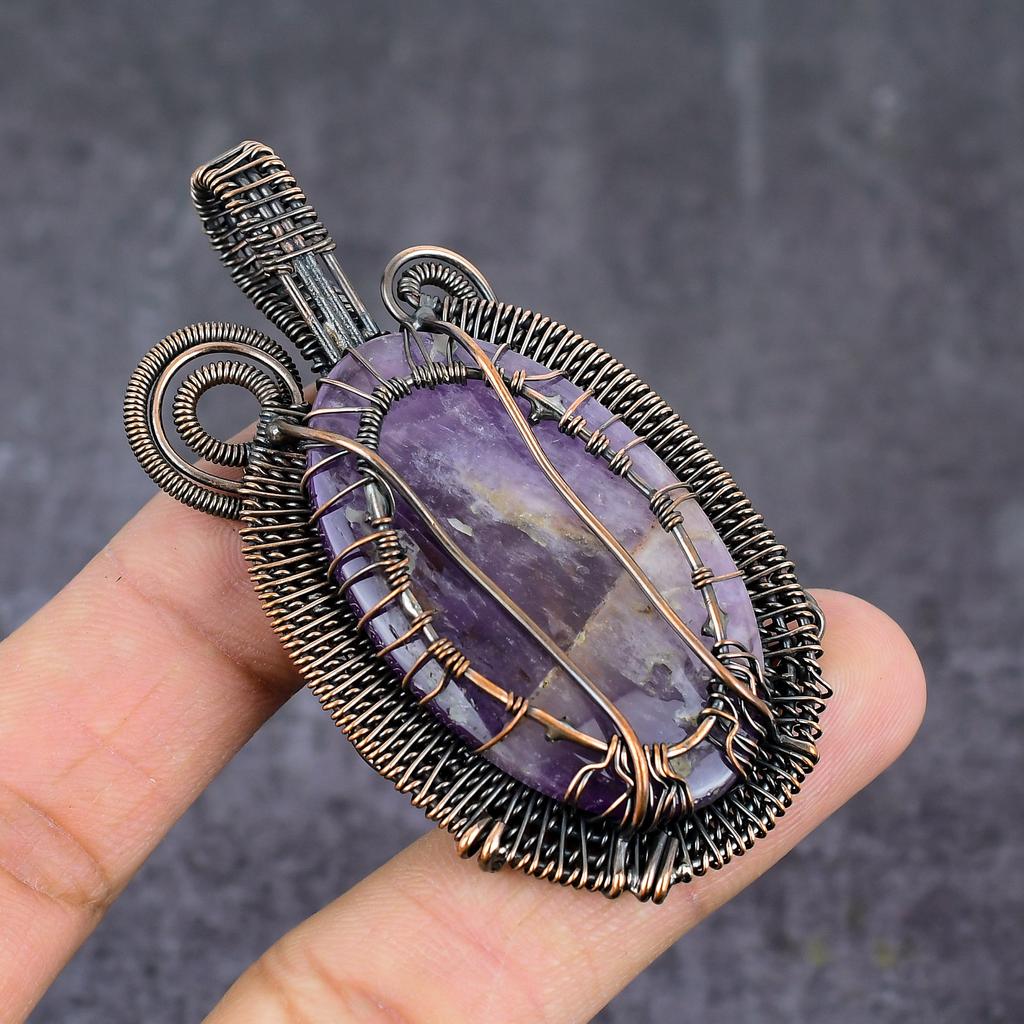Ювелирный кулон ручной работы из медной проволоки с аметистовым шалфеем 2,80 дюйма y3s65