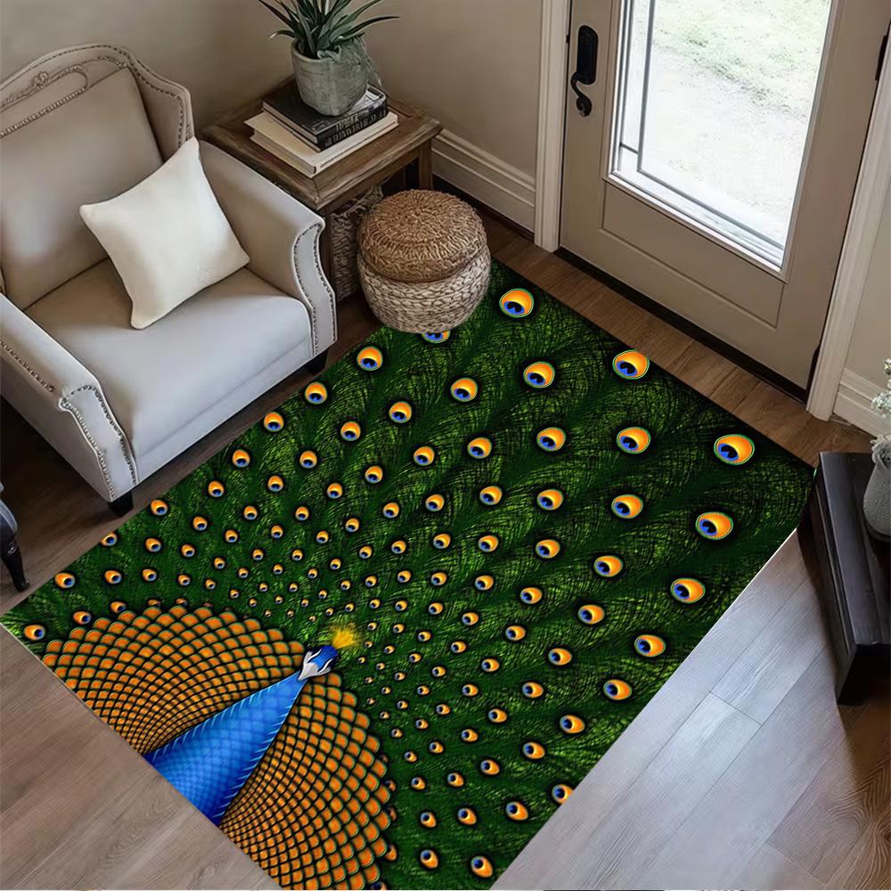 1pc Home Carpet Peacock and Flowers Non-Slip Design for Office Decor Living Room Bedroom Gift