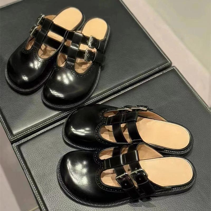 Кукольная головка милые мюли на плоской подошве с двойным ремешком ажурные туфли Мэри Джейн женские весенне-осенние новые на толстой подошве одинарные