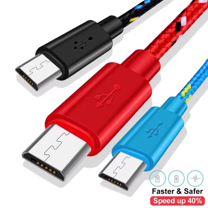 Кабель Micro USB 1 м/2 м/3 м USB-кабель для синхронизации данных и зарядки для телефонов Samsung Huawei Xiaomi HTC Android, нейлоновые кабели MicroUSB в оплетке