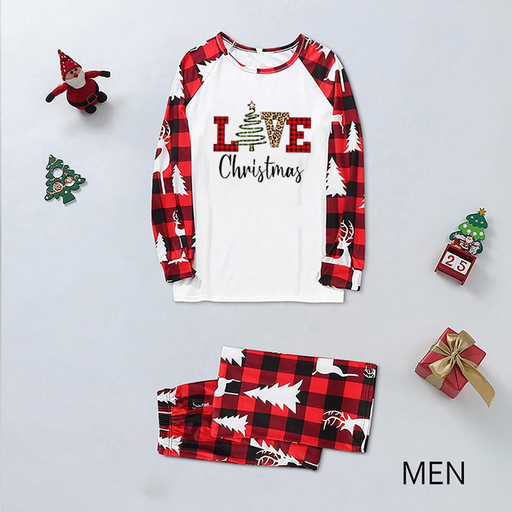 Men's Christmas Parent-Child Suit Round Neck Long Sleeve Plaid Christmas Homewear Suit