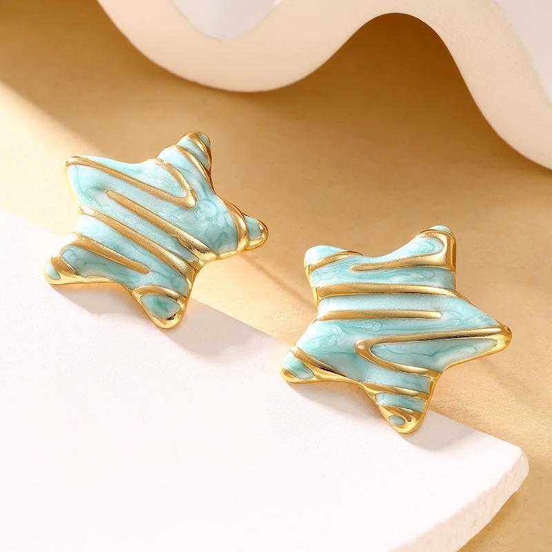Colored Dripping Oil Starfish Star Titanium Steel Earrings Enamel Gold-Plated High Quality Earrings Beach Jewelry Gifts