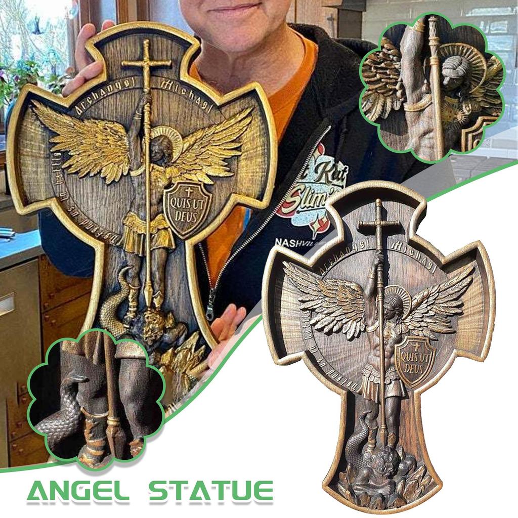 Folulus Archangel Michael Natural Wood Carved Religious  Wooden Gift For H