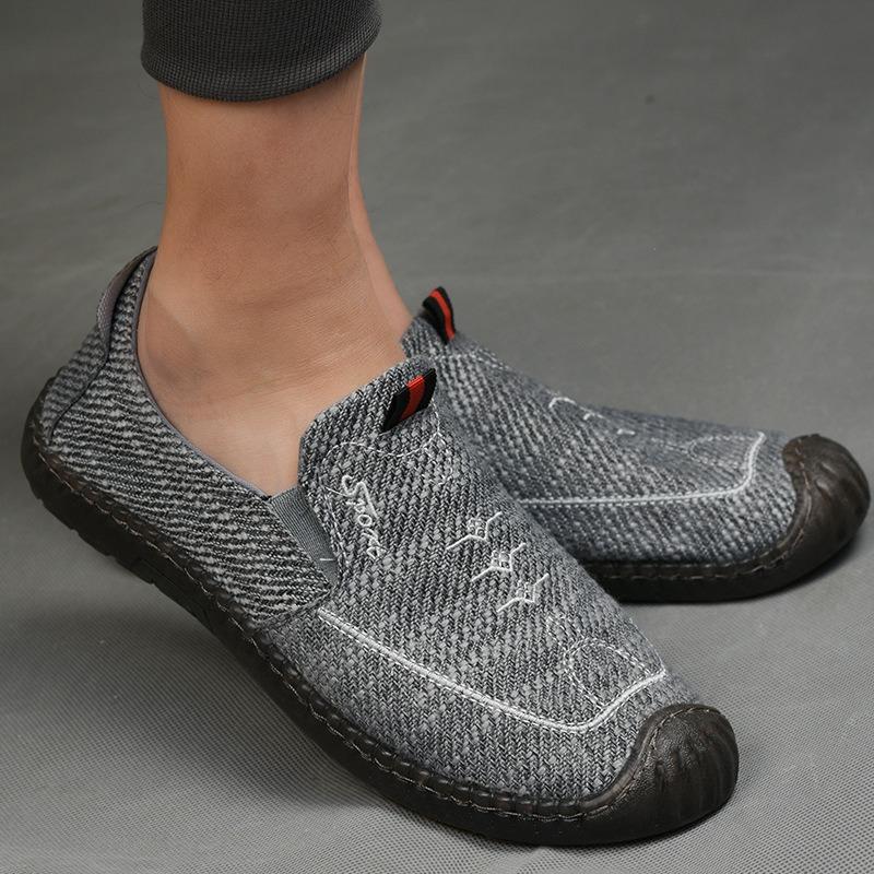 Летняя тканевая обувь мужская ручной работы подошва из говяжьей жилы нескользящая на одном педале повседневная дышащая обувь для среднего и пожилого возраста