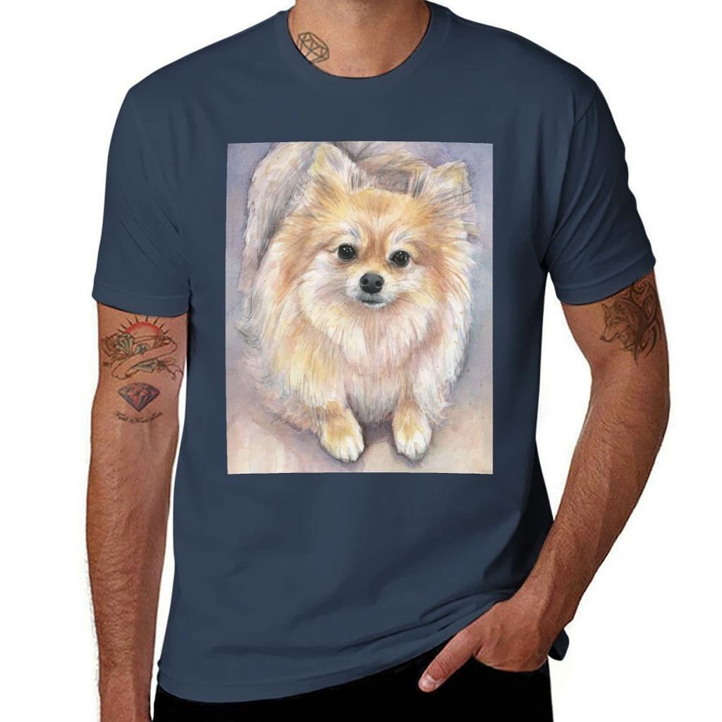 Pomeranian Watercolor Portrait Tshirt Work Wear Simple Tee Shirt