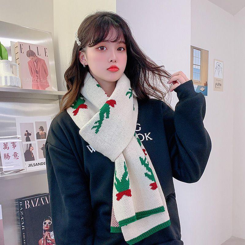 Красный шарф Санта-Клауса для женщин на зиму, универсальный, утолщенный и теплый, для студентов, для пары, новогодний подарок, вязаный длинный шарф