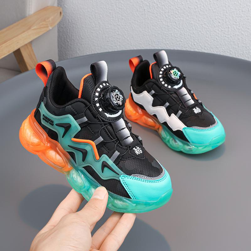 Кроссовки весна/осень, кожаные, для девочек, спортивная обувь, модная, для мальчиков, спортивная обувь для девочек с вращающимися пуговицами