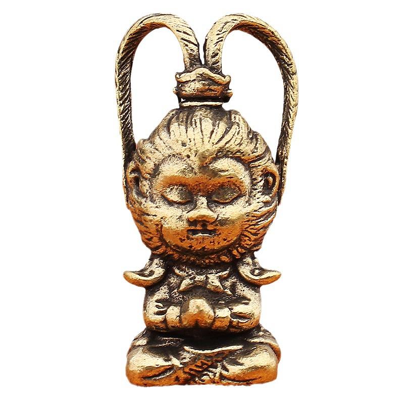 Yellow Brass Wukong Myth Statue with Ruyi Jingu Bang