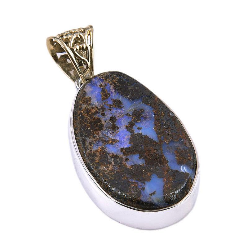 Подвеска из натурального камня Боулдер Опал, ручная работа, из стерлингового серебра 925 пробы, 2 дюйма, u0T67