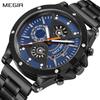 Megir Деловые кварцевые наручные часы с хронографом для мужчин с ремешком из нержавеющей стали и запасным силиконовым ремешком со светящимися стрелками с автоматической датой