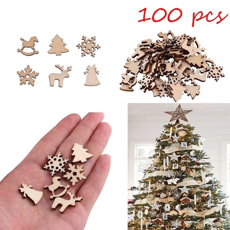 100pcs Natural Wooden DIY Christmas Tree Hanging Ornaments Pendant Gifts
