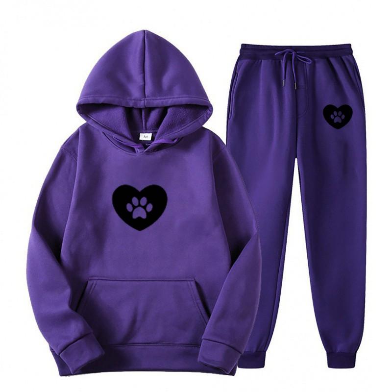 Womens Casual Hooded Sweatshirt Set Loose Fit College Style Printed Long Sleeve Top Drawstring Pants