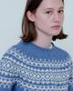 Halliobeuseukoteullaendeu Chunky Fairisle Yoke Crew Neck Sweater - Blue Toon / Winter White