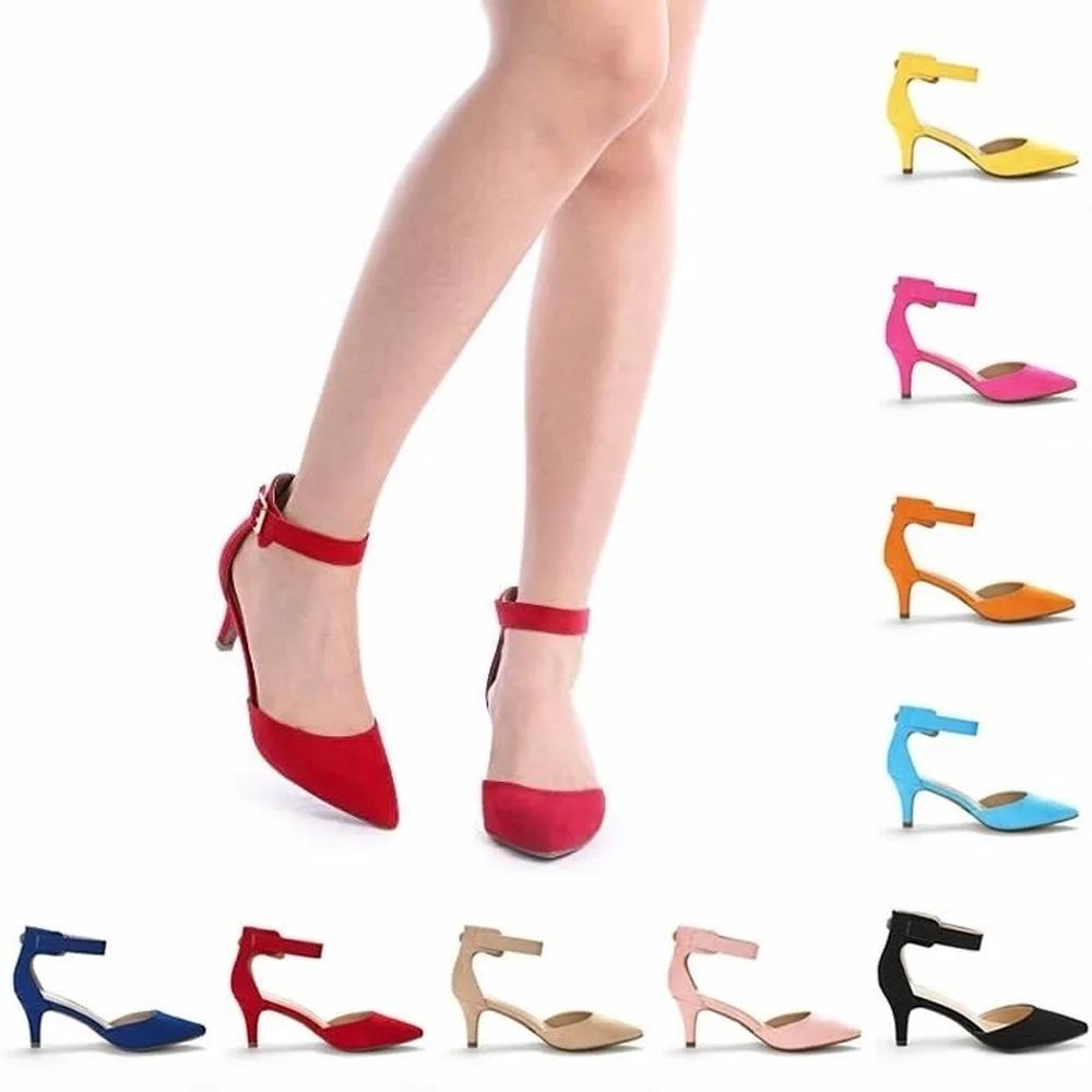 Women Sandals Summer Ladies Bridal Suede 5cm Thick Heel Pumps Wedding Party Shoe Newest Woman Open Toe Sexy Ankle Straps Sandal