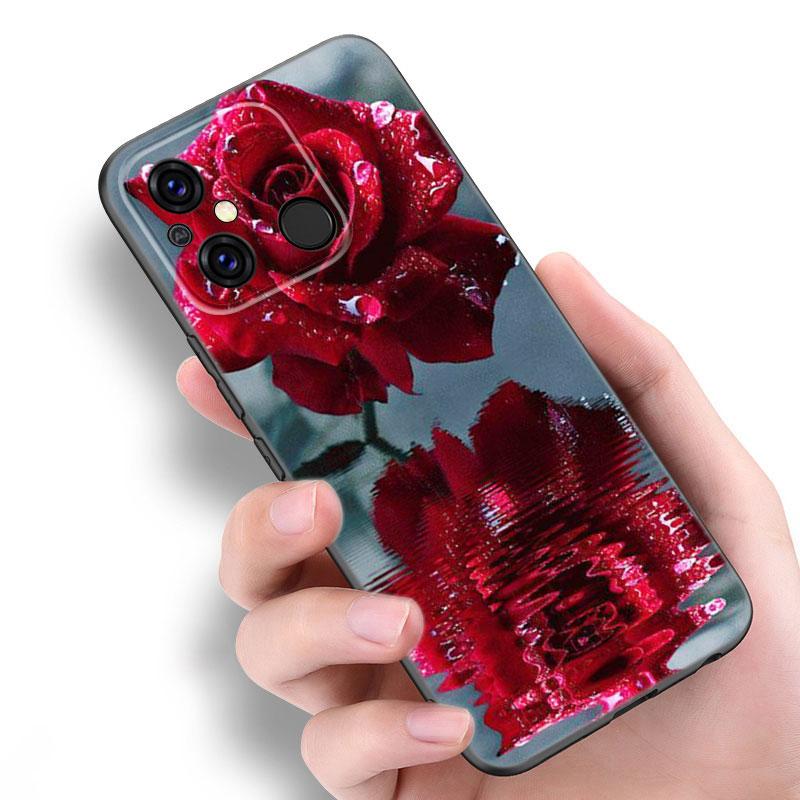 Bright Red Roses Flowers Black Case For Xiaomi Redmi 11 Prime 11A 12C 13C A1 A2 Plus A3 12 4G 10 13R 5G 9A 10A 9C 10C 9i 12R