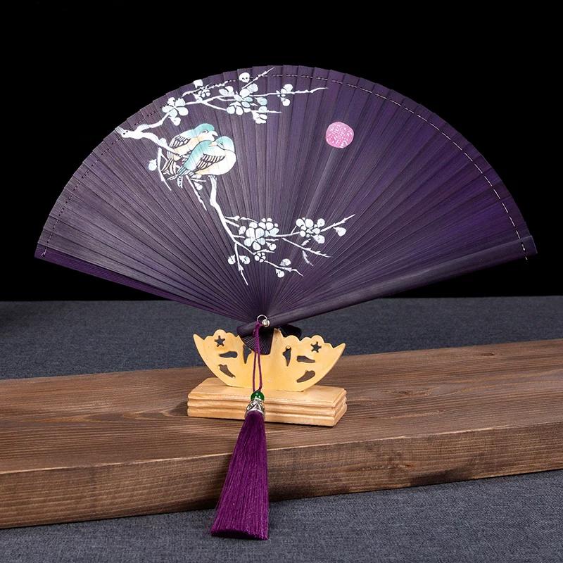 Chinese Style Full Bamboo Cut Out Painted Carving Handmade Women's Folding Fan Daily Retro Fan Chinese Ancient Style Craft All Bamboo Fan