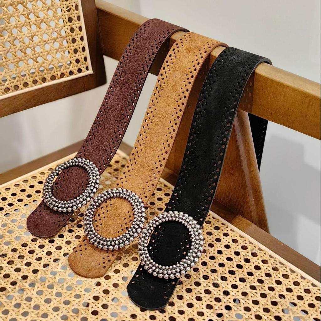 Женский широкий замшевый ремень с круглой пряжкой - Универсальный модный аксессуар для юбок и пальто