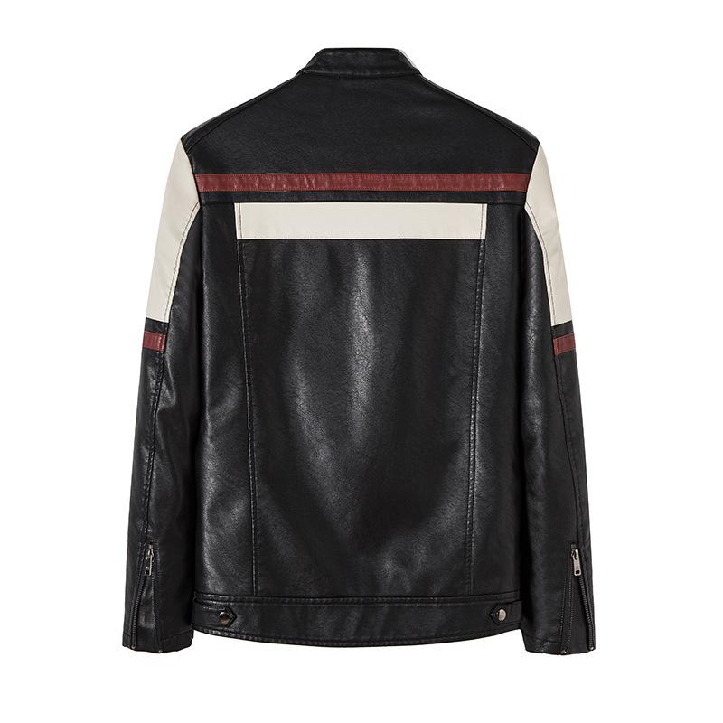 Мужская кожаная куртка, модная облегающая плюшевая мотоциклетная кожаная куртка соответствующего цвета, мужское пальто