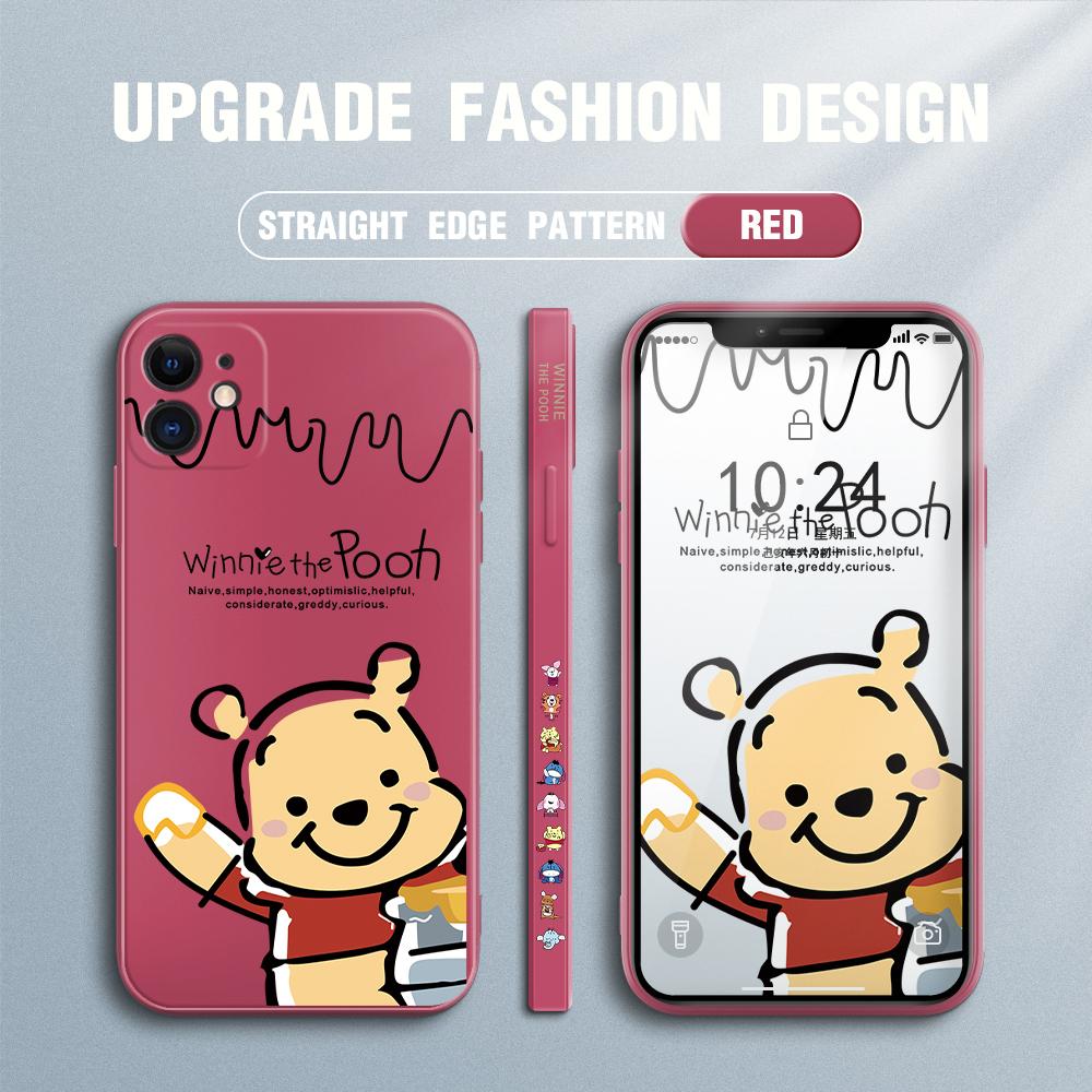 Мультяшный Дисней Винни Пух Медведь с квадратным краем и узором, жидкий силиконовый противоударный чехол для телефона для iPhone OnePlus