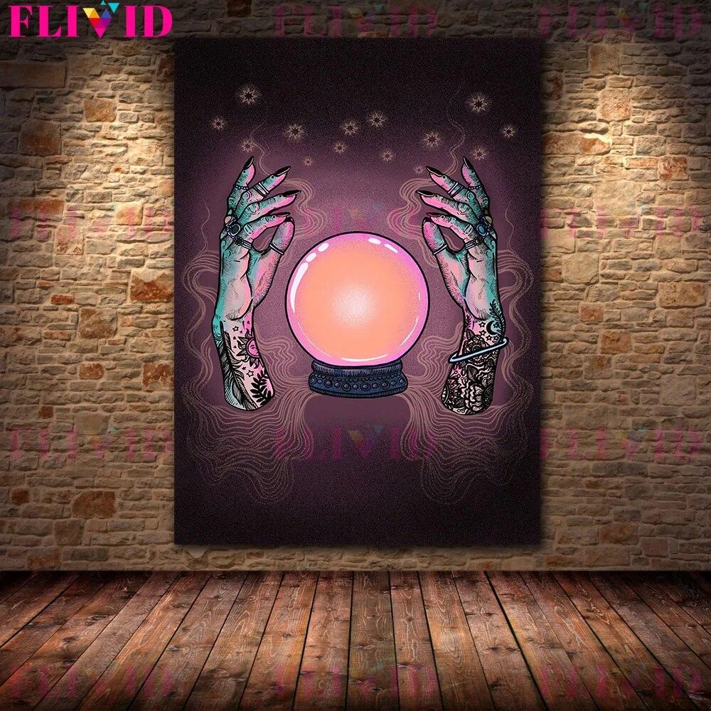 Готический Жуткий Мистический Принт Декор Стены Искусства Холст Картины Гадалка и Колдовство Элемент Плакат И Принт Домашний Декор Без Рамки