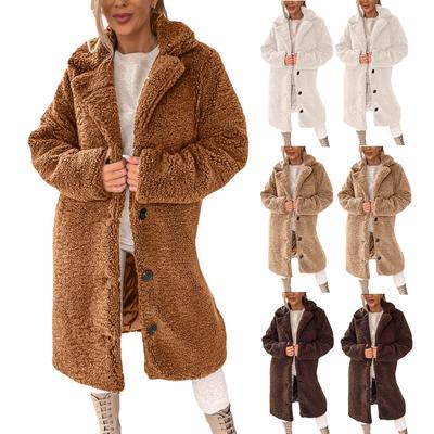 Женская теплая плюшевая куртка с длинными рукавами и лацканом