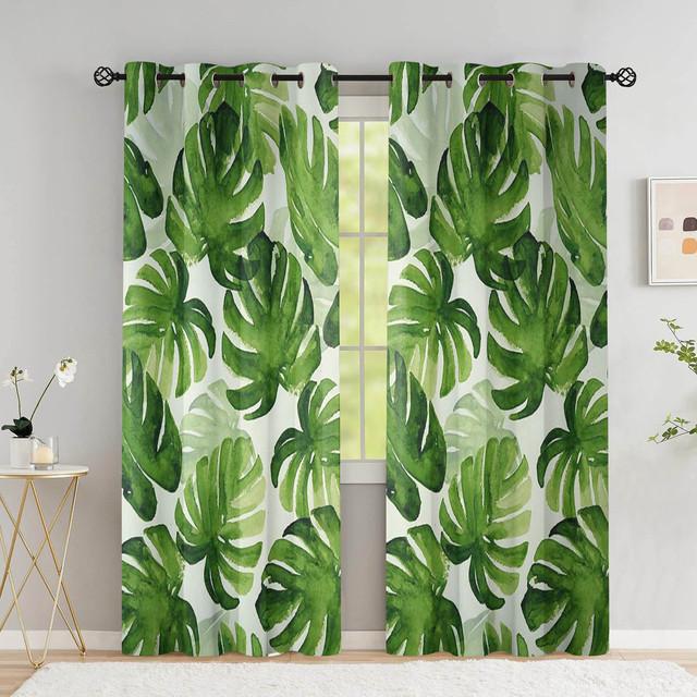 Tropical Leaves Curtains For Living Room Luxury Summer Palm Tree Banana Leaf Window Curtain High Shading (70 %-90 %)2 Panels