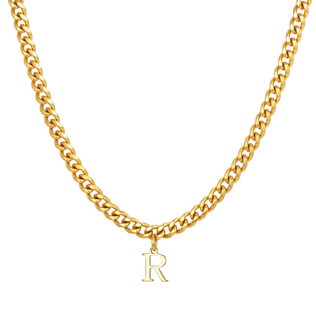 Золотое мужское ожерелье из нержавеющей стали с шестиугольным алфавитом - Quanxi Water Jewelry NC-1855