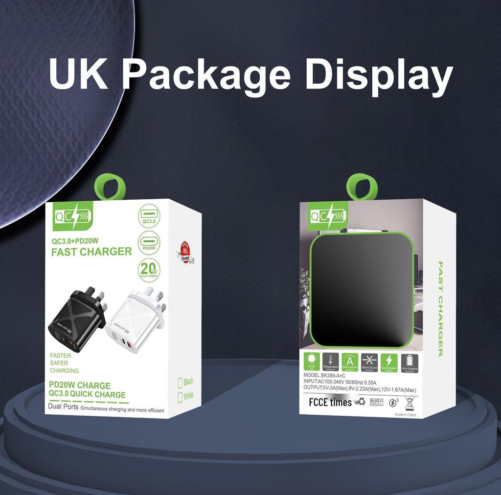 USB-адаптер для путешествий 5В/9В/12В с PD20W и QC3.0 Быстрая зарядка - Стандарт США/ЕС/Великобритании