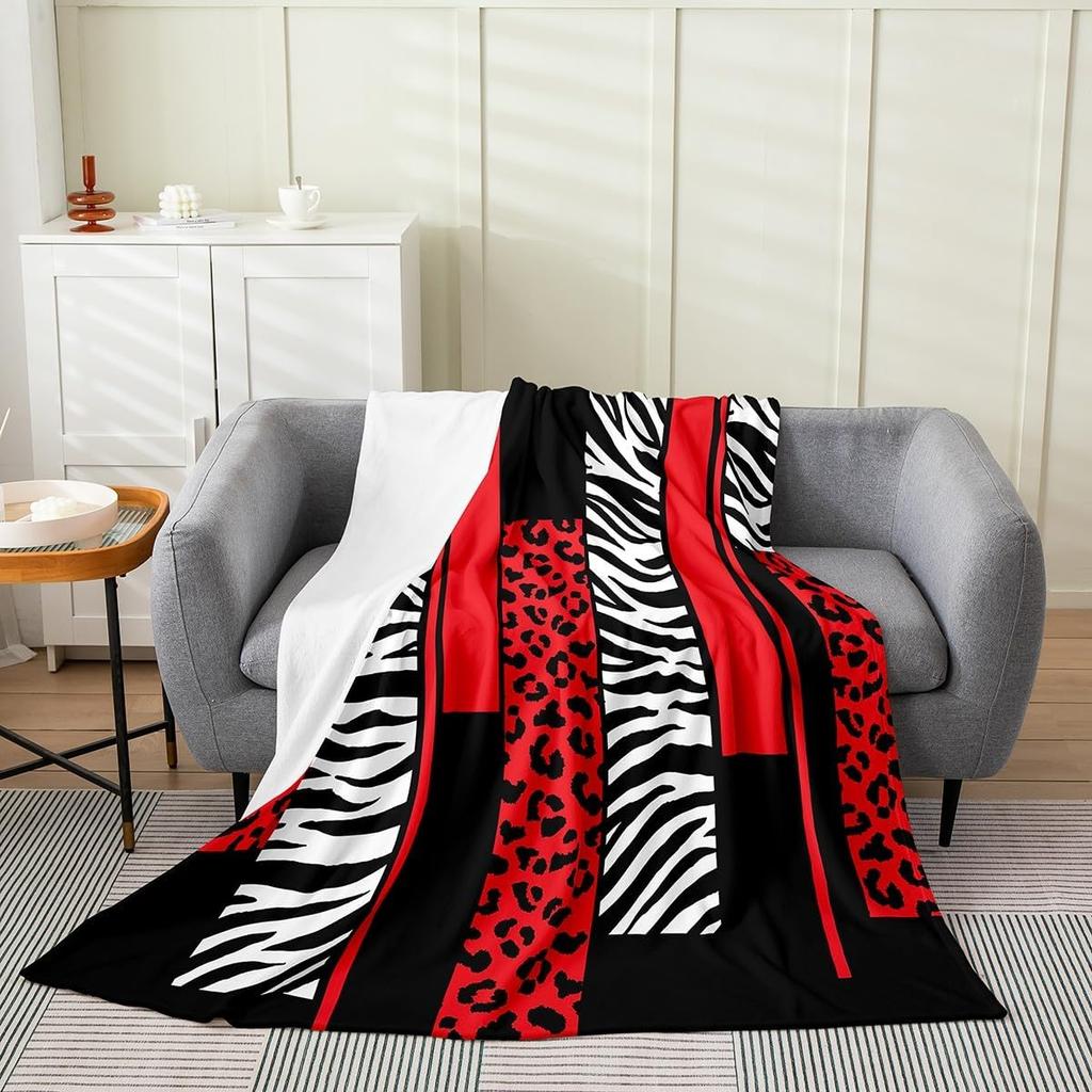 Feelyou Leopard Zebra Plush Throw Blanket x Kids Cheetah Pink White Black Flannel Fleece All Season Breathable Bed Blanket Anima
