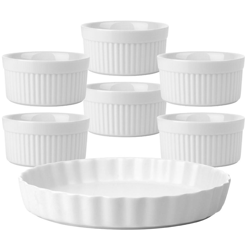 Tart Tin + Baking Bowls, Ceramic, White, 7 Pcs.