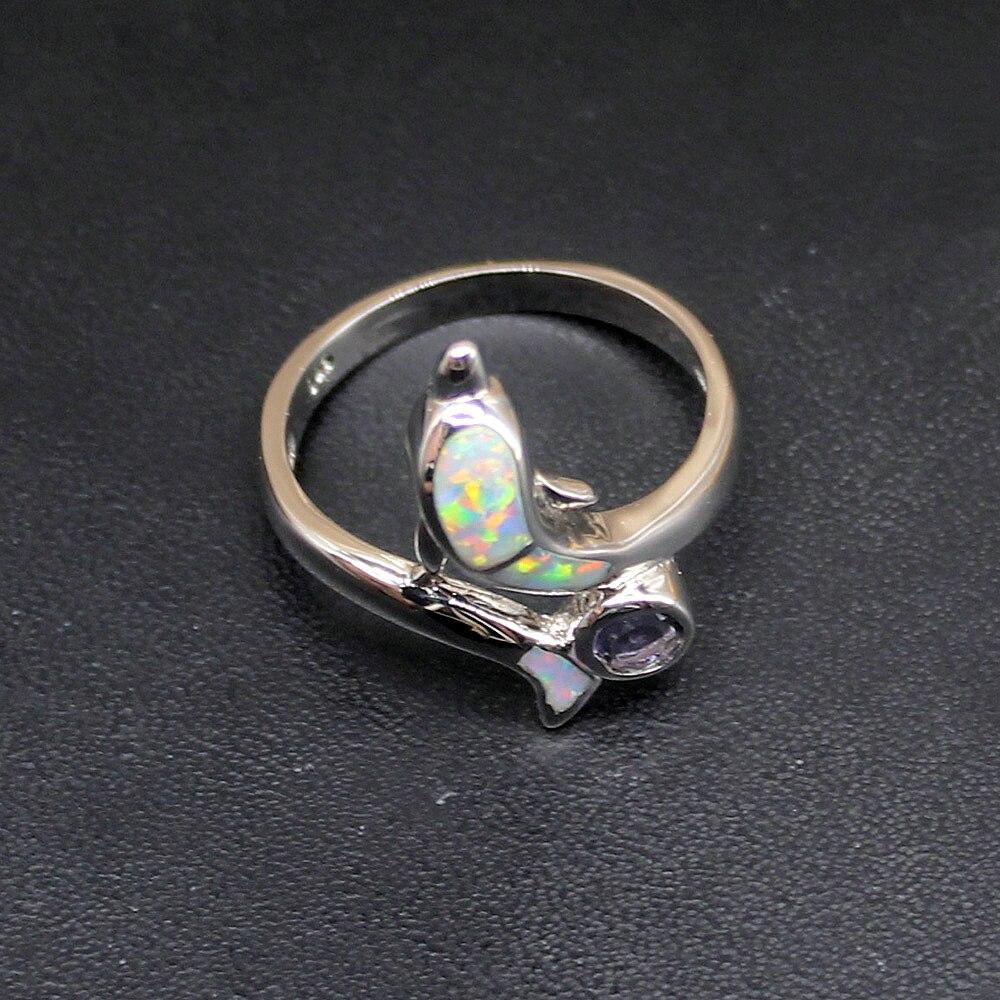 Hermosa Драгоценный камень Дельфин Мистический Белый Опал Подлинная 925 Серебряная полоса Кольцо Свадебные Подарки на Помолвку для Женщин Размер 7 # 20214266